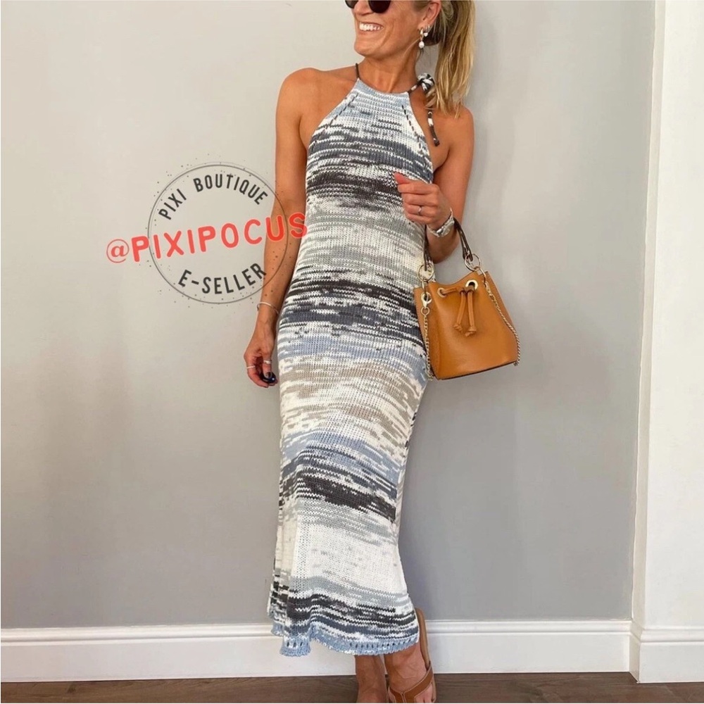 Zara Gray and White Midi Dress